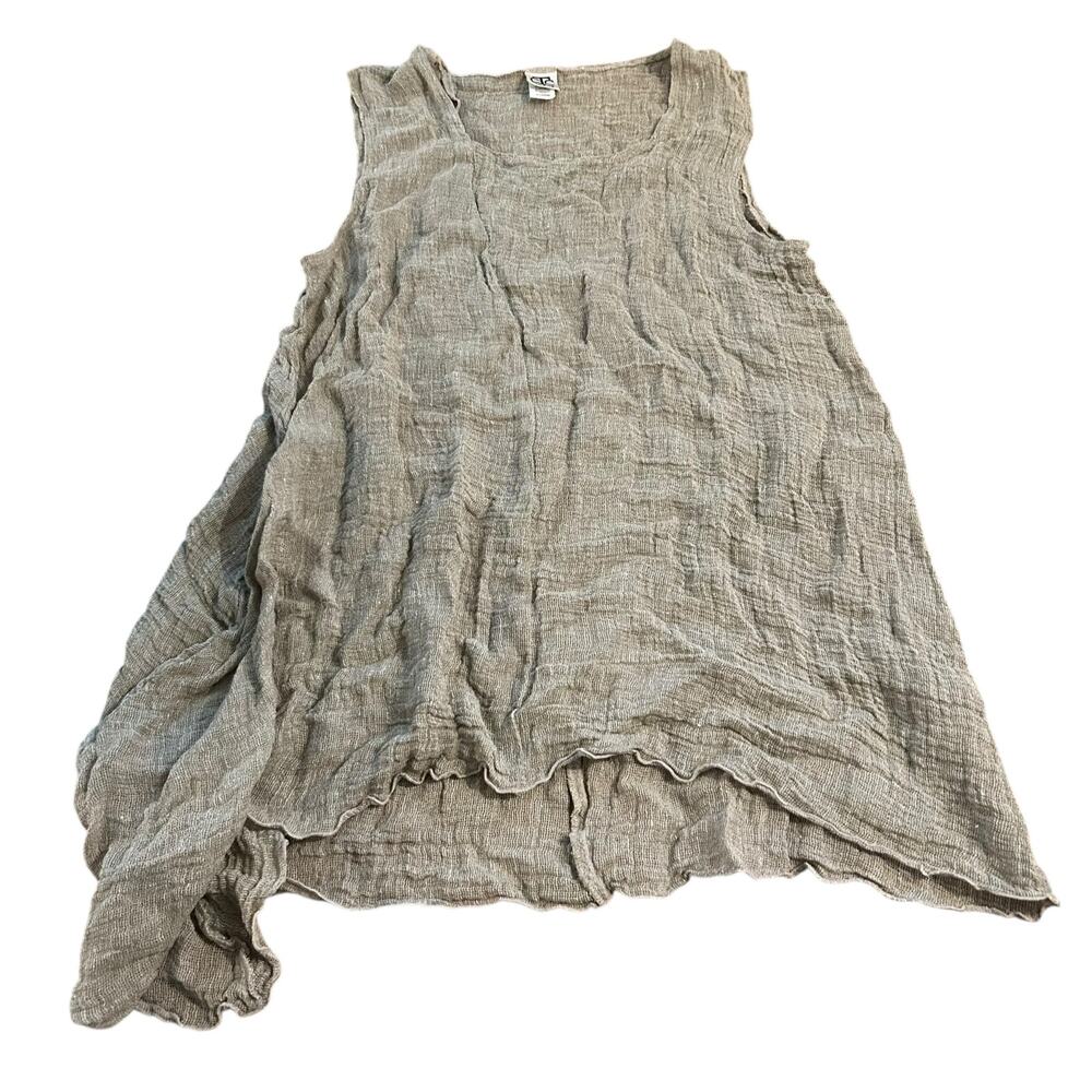 Vintage CTC Linens Womens Beige Tan Tunic Tank Size XL Asymmetrical Lagenlook